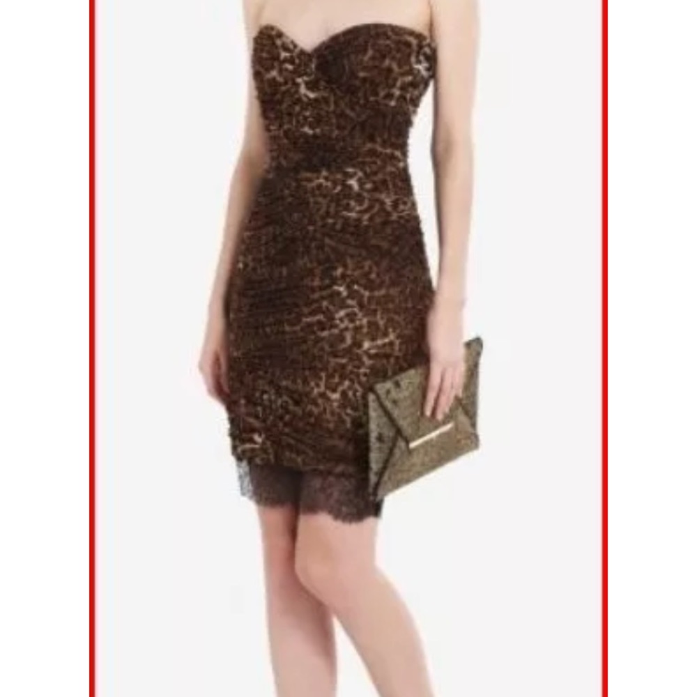 BCBGMaxazria Strapless Leopard Dress with Lace